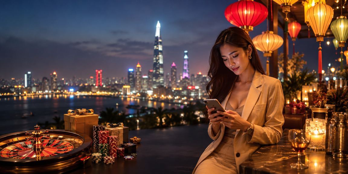 Không gian giải trí casino trực tuyến sôi động tại TP. Hồ Chí Minh với đèn lồng trang trí truyền thống